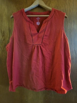 St JOHNS BAY TANK TOP 2X Cotton Split V neck Red - Image 1 of 4