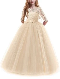 Flower Girl Lace Dress  Wedding Bridesmaid Ballgown Ivory Girls Sz 14 NWT - Picture 1 of 5