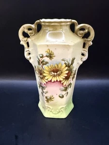 Antique Austria Art Nouveau Vase Hand Painted Flowers Handles – Marked X - Picture 1 of 6