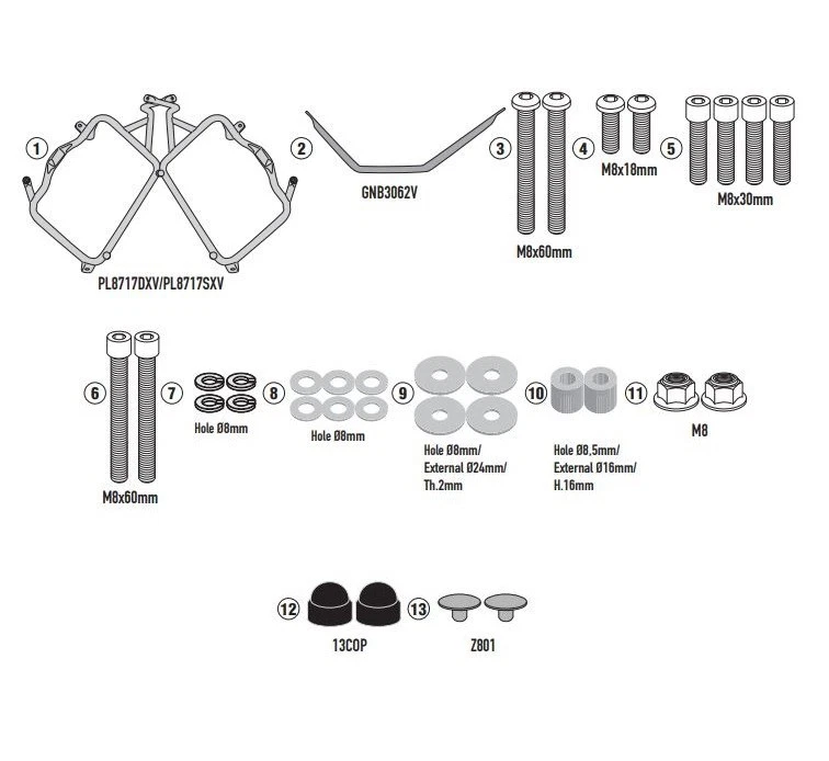 Kit Pair Side Luggage Carriers, Givi PL8717 for Monokey Cases, BENELLI TRK 7 - Image 1 of 1