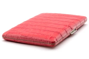 Pearl Premium 9er Zigaretten Etui Kroko rot Messing Rindsleder - Bild 1 von 4