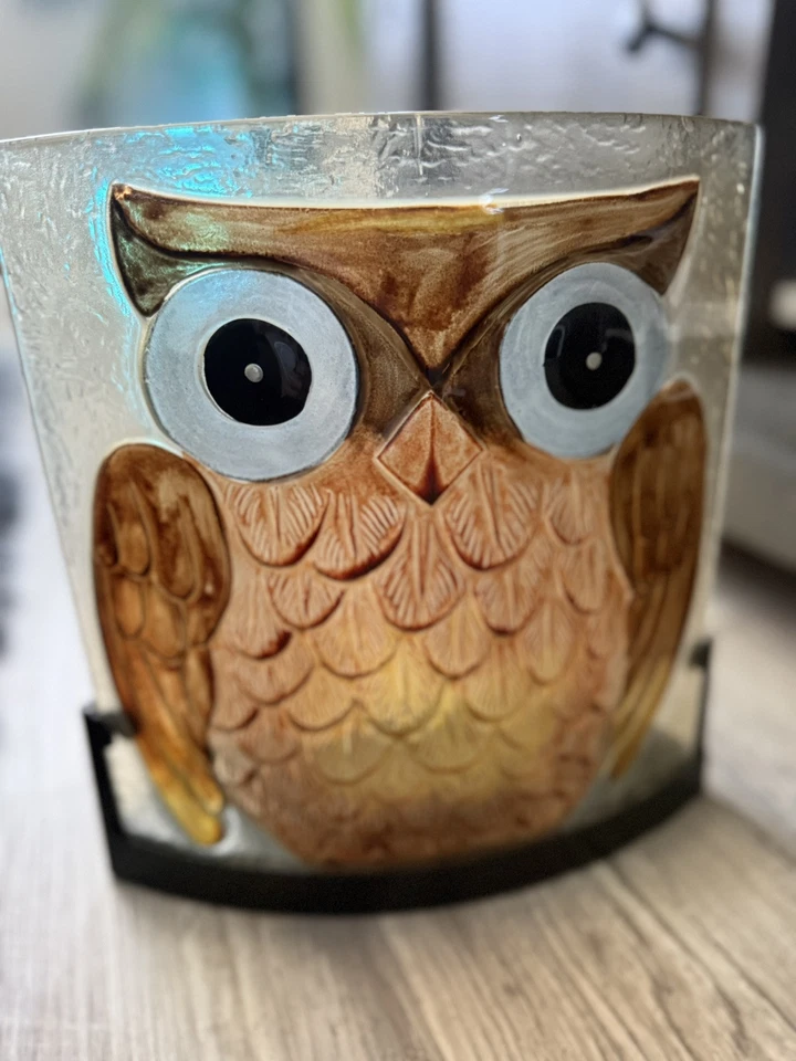 Expositor de velas de búho decoración de otoño 10”x 10” diseño curvo té de vidrio fundido Foto 1 de 4