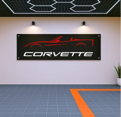 Corvette C6 Convertible Flag Banner 71x24" – Garage Wall Decor for Car Fans - Image 1 of 4