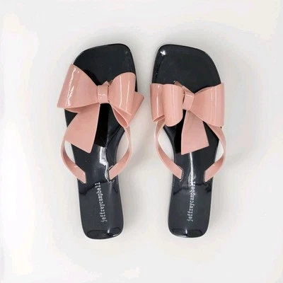 Sandalias Jeffrey Campbell Rosa Rubor Lazo EU40 US9 Negras Chanclas Planas Jaleas Foto 1 de 4