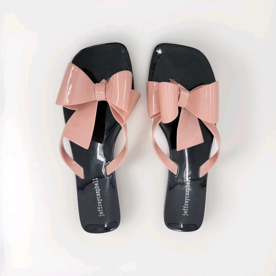 Sandalias Jeffrey Campbell Rosa Rubor Lazo EU40 US9 Negras Chanclas Planas Jaleas Foto 1 de 4