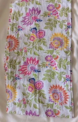 SFERRA Floral on White Linen Table Runner 108" x 14.5" Hemstitch Edge Country - Image 1 of 4