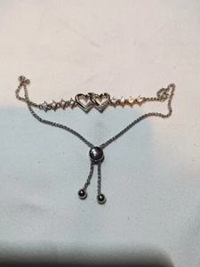 Zales Bracelet Double Heart Sapphire 925 Silver NEW - Picture 1 of 4