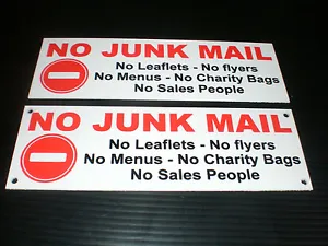NO JUNK MAIL SALES LEAFLETS FLYERS MENUS CHARITY BAGS sign or sticker 100mmx33mm - Picture 1 of 4
