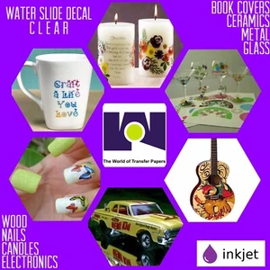 20 sheets 8.5”x11” waterslide decal INKJET Transfer paper CLEAR Made In USA