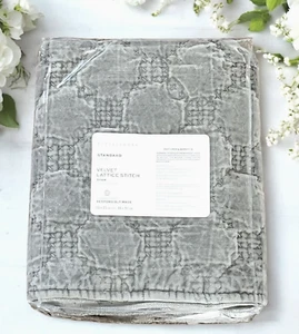 Pottery Barn Velvet Lattice Stitch 1 STANDARD Sham GREY - NIP - Picture 1 of 3
