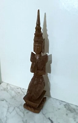 DE COLECCIÓN 16" TECA WOOK TAILANDIA ESTATUA DE UNA FIGURA BUDISTA ARRODILLADA REZANDO Foto 1 de 4