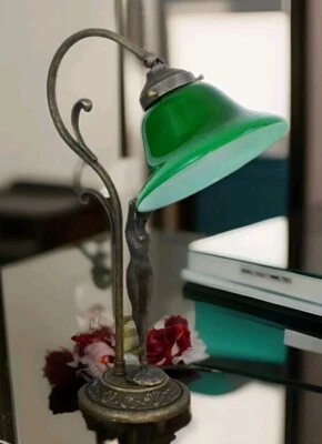 Tischlampe Messing Lampe AURUM Jungfrau Jugendstil Schreibtischlampe Leuchte - Bild 1 von 4