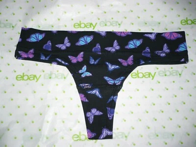 Bragas de tanga de algodón para mujer Rue 21 MEDIANAS negras con mariposas azules moradas Foto 1 de 2