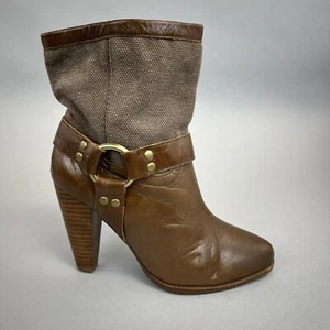 Jeffrey Campbell Brown Leather Ankle Pull On Heeled Booties Boots Size US7 UK4 - Picture 1 of 19