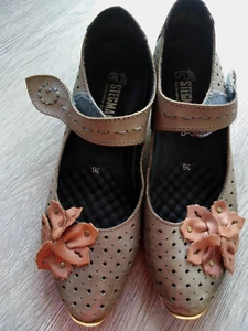 Stegmann German Leather Shoes Low Heel Comfort Sz36 EU Flower Decoration VGC - Picture 1 of 9