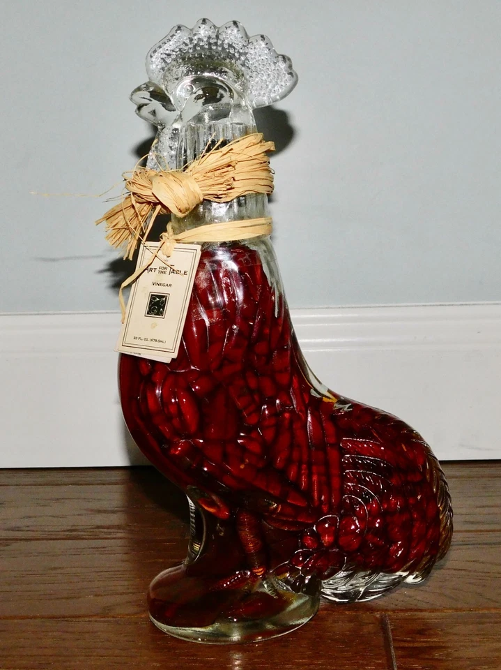 ¡VNTG! Arte para mesa gallo de vidrio infundido 3 chiles vinagre pimientos botella decoración Foto 1 de 4
