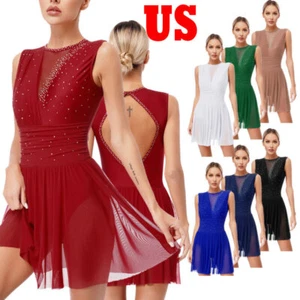 Women's Lyrical Dance Costume Keyhole Ruched Modern Contemporary Dance Dress - Picture 1 of 100