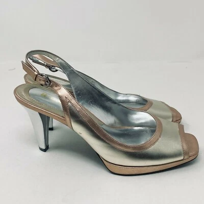 Tacones Naturalizer Mujer Talla 7.5 Cuero Helio Metálico Cordón Cuadrado Punta abierta Foto 1 de 4