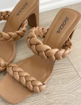 SODA Mujer Moda Bronceado Trenzado Bloque Tacones Altos Sin Cordones Talla 6.5 Foto 1 de 3