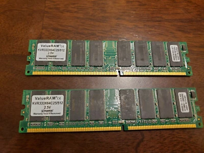 Kingston PC-2700 512 MB DIMM 333 MHz DDR SDRAM Memory (KVR333X64C25K2/1G) - Image 1 of 2
