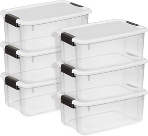 6-Pack Stackable Storage Bin with Lid, Clear Plastic Design, 18 Quart - Picture 1 of 9