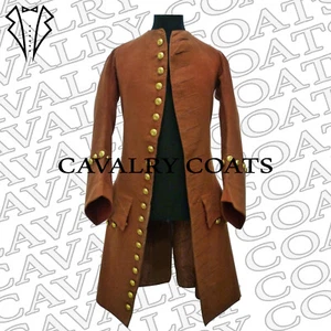 New Men Brown Wool 1750 Horse Riding Coat,18th Century Military Style Frock Coat - Picture 1 of 4
