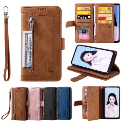 Zip Leather Wallet Case Multi Card Flip Cover for OnePlus 12/11/Nord/9/8T/8 Pro - Image 1 of 4