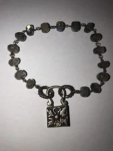 Sterling Silver Custom Designer Signed Labradorite Wire Wrapped Bracelet 7" - Picture 1 of 8