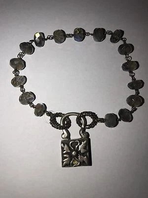 Sterling Silver Custom Designer Signed Labradorite Wire Wrapped Bracelet 7" - Image 1 of 4