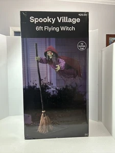 SPOOKY VILLAGE ANIMATED FLYING WITCH 6 FT talking Halloween prop evil hag RARE - Picture 1 of 10
