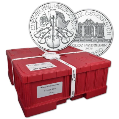 2025 Austria Silver Philharmonic 1 oz 1.5 Euro Mint Sealed 500 Coin Monster Box - Image 1 of 3