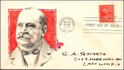 Scott 827 22 Cents Cleveland Harry Harn Hand Painted FDC Add-On Unique? - Image 1 of 2