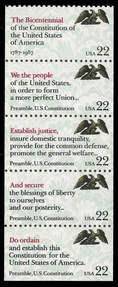 U.S. MNH Booklet pane of 5 - 22c Drafting of the Constitution #2355-2359a - Image 1 of 1