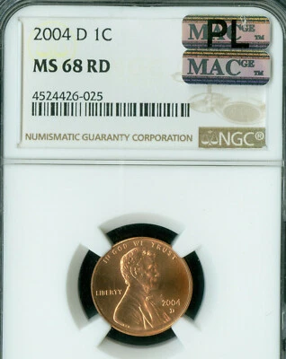 2004 D LINCOLN CENT NGC MS68 MAC PL PQ FINEST GRADE MAC SPOTLESS * - Image 1 of 2
