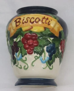 Vintage Biscotti Cookie Jar Cannister Hand Painted Nonni No Lid Fruit Embossed - Picture 1 of 5