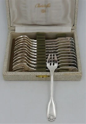 Christofle Vendôme/Arcantia, 12 fourchettes huitres métal argenté excellent état - Photo 1/4