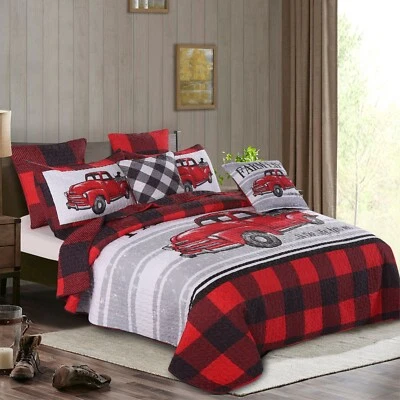Virah Bella - Farm Life Red and Black Plaid - Lightweight Reversible Quilt Set - Image 1 of 4