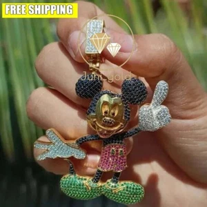 Mickey Mouse Pendant 14K Yellow Gold Plated Real Silver 4Ct Round Simulated Ruby - Picture 1 of 8