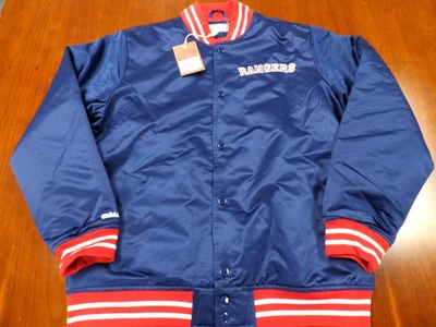 CHAQUETA DE SATÉN AZUL NUEVA CON ETIQUETAS MITCHELL & NESS NHL NEW YORK RANGERS TALLA L $150.00 Foto 1 de 4