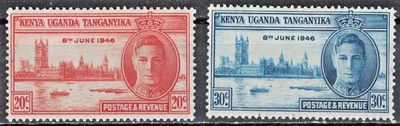 KENYA, UGANDA, TANZANIA:1946 SC#90-91 MHOG Peace Issue AP3235 - Image 1 of 2