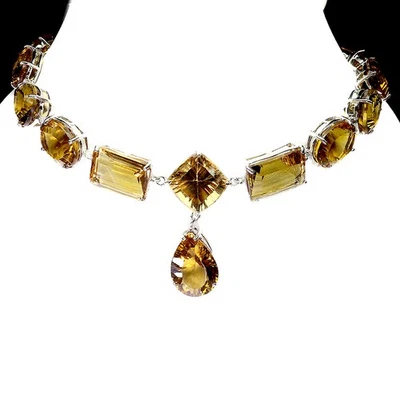 925 Sterling Silver Necklace Citrine 335ct22x15mm Handmade Gem Jewelry 21in Rare - Image 1 of 4