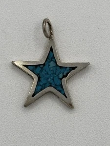 Sterling Crushed Turquoise Inlay Star Pendant Charm Southwestern - Picture 1 of 4