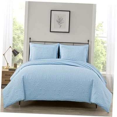  Juego de edredón cama en bolsa tamaño azul Liam - 7 piezas moneda Queen Chambray Foto 1 de 4