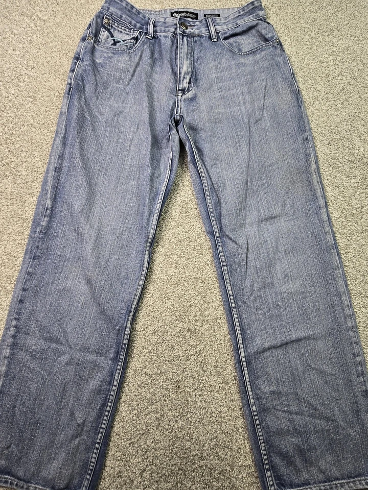 Pantalones de mezclilla Ecko Unltd para hombre W32 azul calce holgado desgastado bordado Y2K Foto 1 de 4