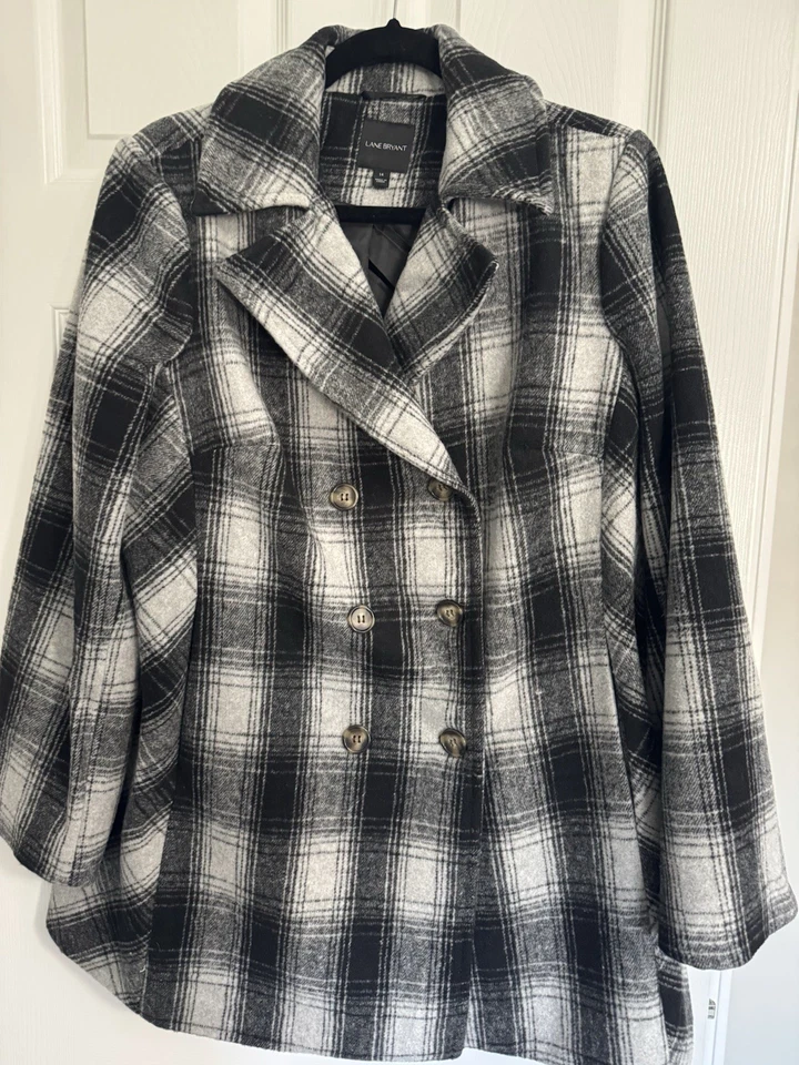 Abrigo Lane Bryant 14 Cuadros Doble Pecho Mezcla Lana Foto 1 de 4