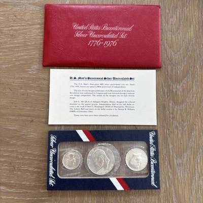 United States Bicentennial Silver Uncirculated Coin Set  IKE Dollar JFK Quarter - Image 1 of 4