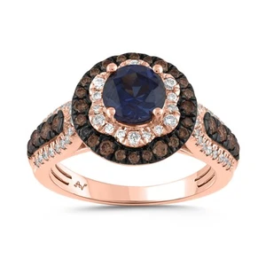 Ladies Ring 1.95ct Sapphire Brown Natural Diamond 14k Rose Gold Flower Cluster - Picture 1 of 1