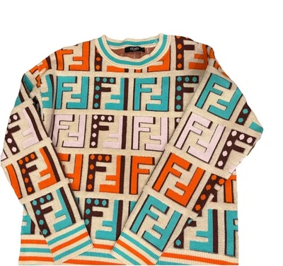 Suéter Multicolor Diario Diseñador Fendi Damas Informal Cálido Invierno Pullover Foto 1 de 4
