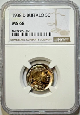 1938 D Buffalo Nicke - NGC MS 68 - Great Luster - Beautiful Toning! - Image 1 of 4