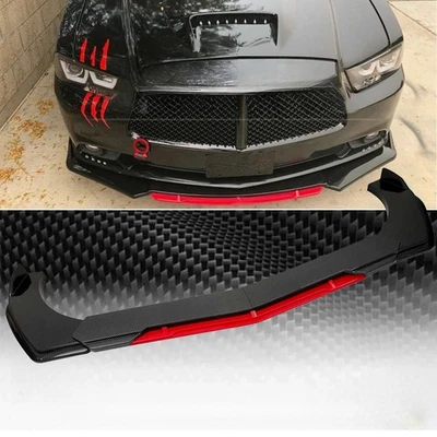 For Dodge Challenger Front Bumper Lip Spoiler+Splitter Body Kit Carbon Fiber Red - Image 1 of 4